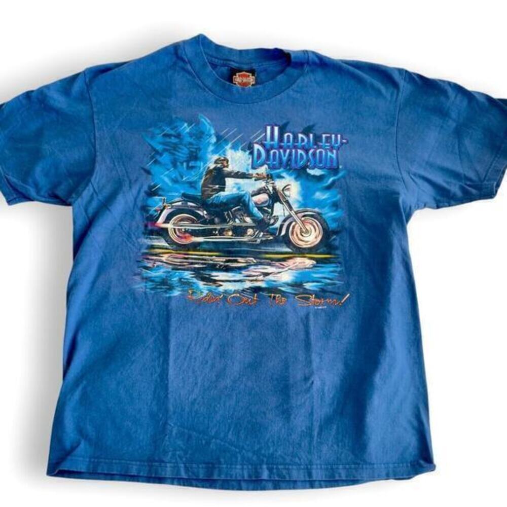 Vintage Harley Davidson 1990’s Chicago Blue T-Shirt Y2K Motorcycle Gangster L